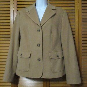 L.L. Bean Womens jacket blazer camel color Wool Angora blend 3 button size M